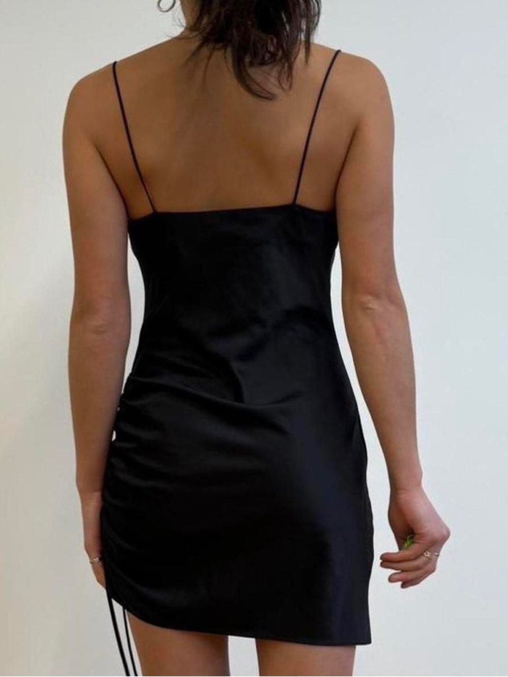 Topshop Black Ruched Satin Cowl Slip Mini Dress - Picture 3 of 11